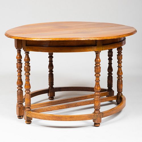 Pair of Continental Provincial Fruitwood D-Shaped Tables, Possibly Belgian