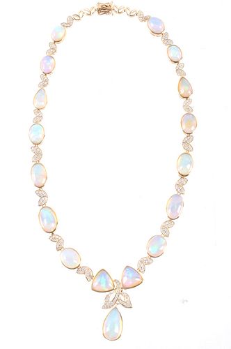 53.50 cts. Jelly Opal & Diamond 14K Necklace