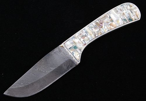 Navajo Wilson Dawes Abalone Shell Damascus Knife