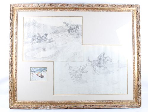 Charlie Dye Framed Painting & Preliminary Drawings