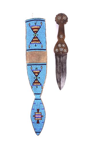 American Indian Dag Knife & Beaded Sheath c1850-60