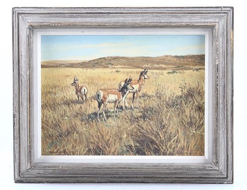 Ernest Berke Original Antelope Framed Oil Painting