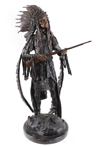 Carl Kauba "War" Indian Chief Bronze Sculpture