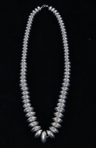 Navajo Graduated Sterling Silver Beaded Necklace