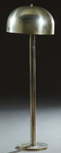 Mid Century Modern Floor Lamp, c. 1960, by Laurel Lamp Co., the domed aluminum shade on a cylindrical chrome plated iron support, to a circular alumin