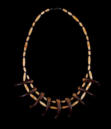 Sioux Grizzly Bear Claw & Bone Bead Necklace