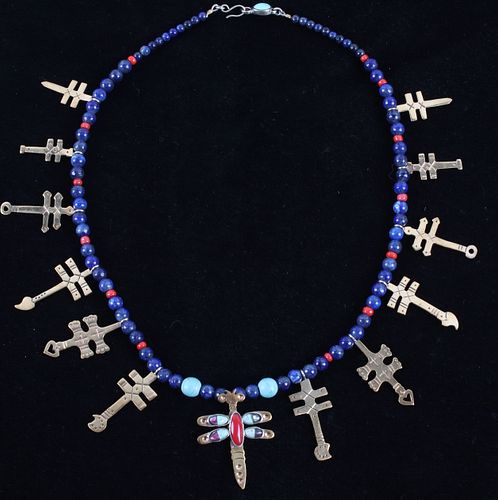 Armand American Horse Cross & Dragonfly Necklace