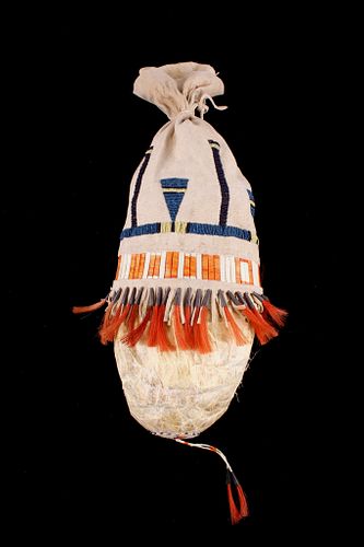 Sioux Beaded and Quilled Hide Bladder Bag c 1950s-