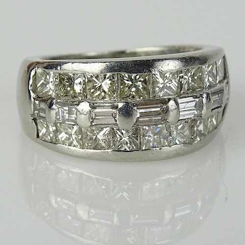 Lady's Approx. 2.0 Carat Square and Baguette Cut Diamond and Platinum Ring.
