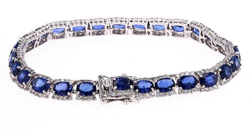 Luxury Blue Sapphire & Diamond 14K Gold Bracelet
