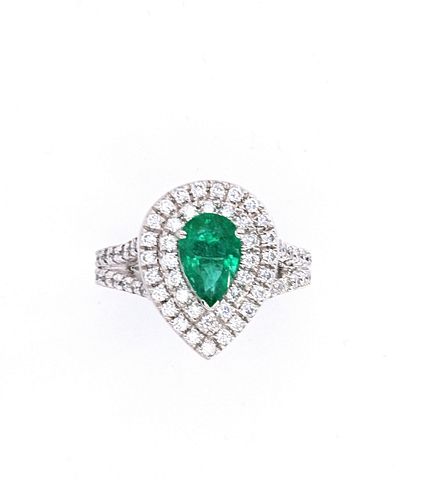 Brilliant Pear Cut Emerald & Bright Diamond Ring
