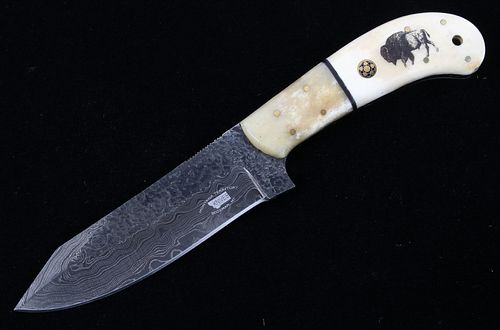 Yellowstone Buffalo Scrimshaw Damascus M.T. Knives
