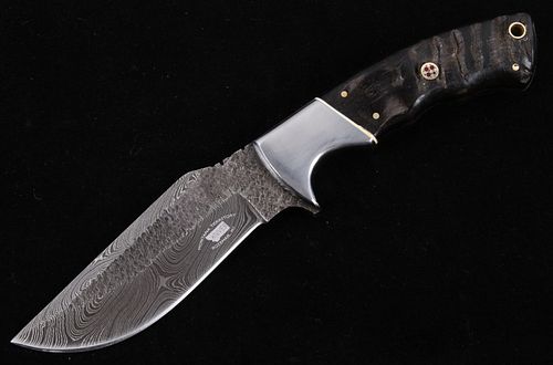 M.T. Knives Rams Horn & Damascus Drop Point Knife