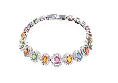 Multi-Colored Natural Sapphire Diamond Bracelet