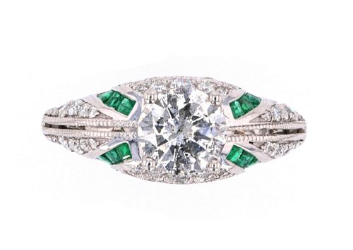 Great Gatsby Art Deco Diamond & Emerald Ring