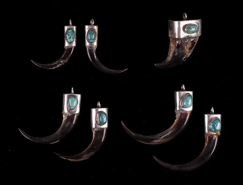 Navajo Silver & Turquoise Bear Claw Pendant Pairs