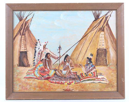 Ishe Sha Kay Blackfoot Indian Village Painting