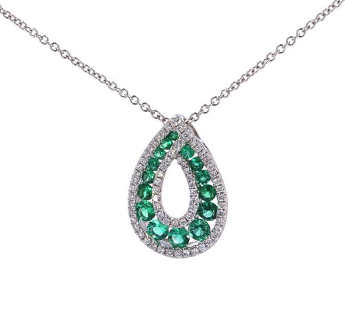 Natural Emerald & Diamond Set 18K Pendant Necklace