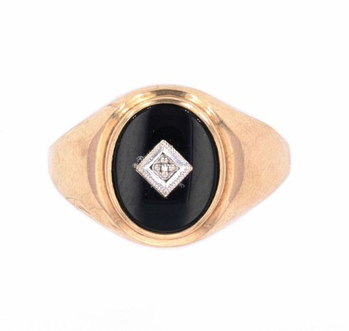 1900's 10K Gold and Diamond Signet Ring