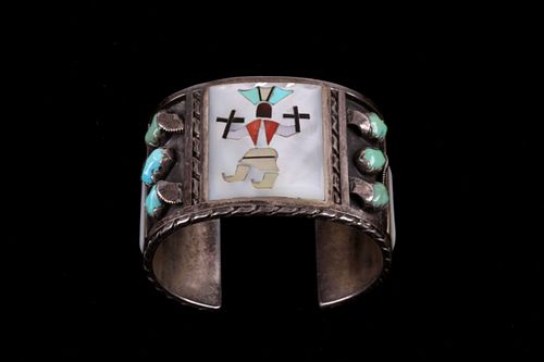 Zuni New Mexico F. Panteah Inlaid Kachina Bracelet