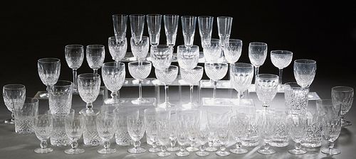 Fifty-One Piece Set of Waterford Cut Crystal Glasses, consisting of 13 rocks glasses, 10 red wines, 7 white wines, 8 liqueurs, 8 sherries, 5 white win