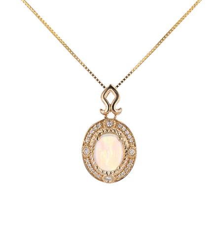 Ethiopian Opal & Diamond 14k Yellow Gold Necklace