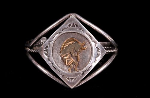 Navajo Gold Overlay Kokopelli Sterling Bracelet