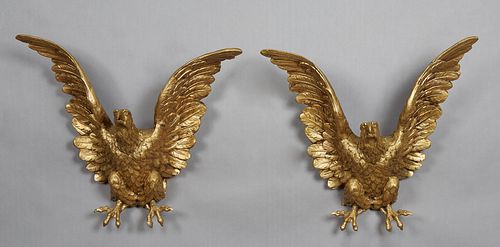 Pair of Austro-Hungarian Gilt Bronze Spread WIng Eagle Architectural Mounts, 19th c., H.- 21 1/2 in., W.- 22 1/2 in., D.- 8 5/8 in.