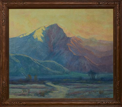 Gordon Coutts (1868-1937, American), "Mt. San Jacinto," 20th c., oil on canvas, signed lower right, titled verso on stretcher, presented in a gilt fra