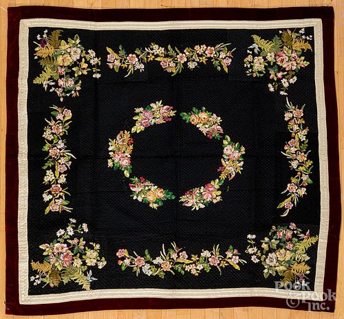 Victorian embroidered youth quilt