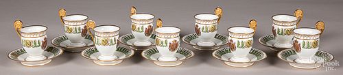 Nine Sevres cups and saucers.