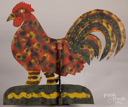David Ellinger painted zinc rooster weathervane