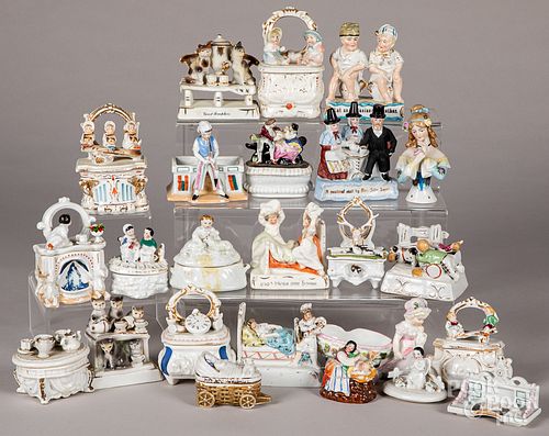Collection of porcelain figures, faring boxes, et
