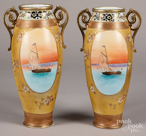 Pair of large Nippon porcelain vases