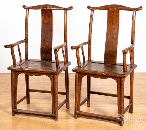 Pair of Chinese hardwood armchairs