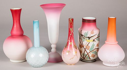 Six art glass vases