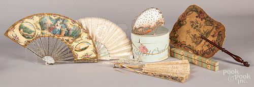 Three Victorian mother of pearl hand fans