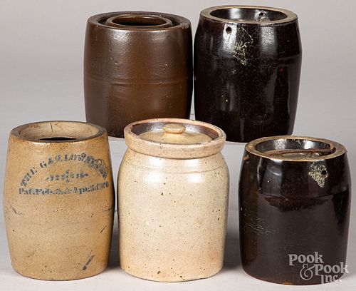 Five stoneware jars