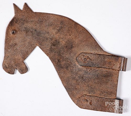 Sheet iron figural horse head hinge