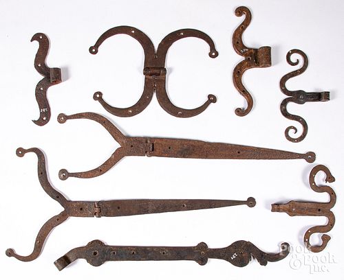 Rams horn and frog leg wrought iron hinges