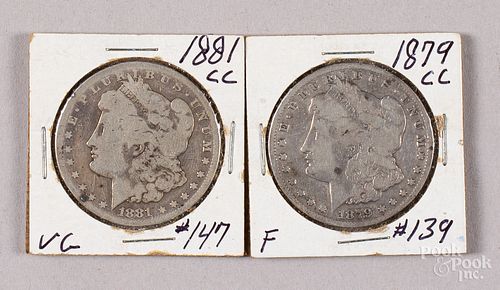 Two Carson City Morgan silver dollars