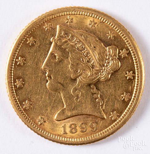 1899 Liberty Head five dollar gold coin.
