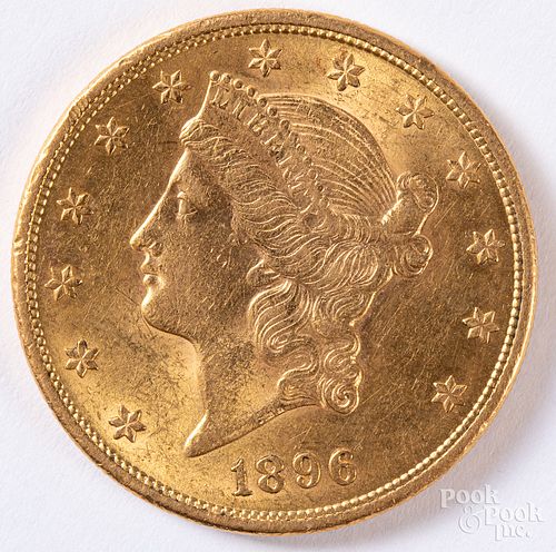 1896 Liberty Head twenty dollar gold coin.