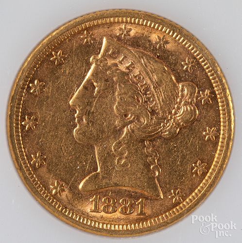 1881 Liberty Head five dollar gold coin.