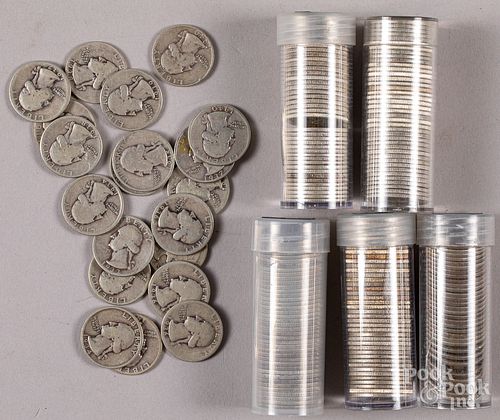 Washington silver quarters, 180 total, etc.