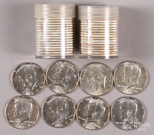 Twenty-one 1964 Kennedy silver half dollars, etc.