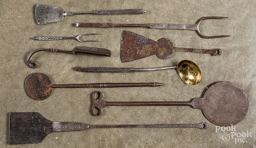 Eight wrought iron utensils