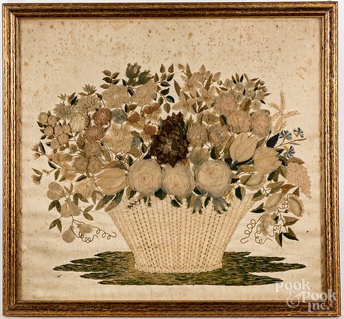 Embroidery of a basket of flowers