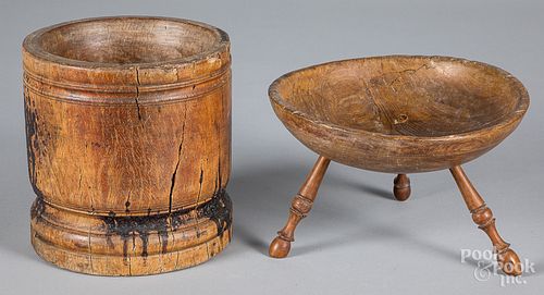 Large burl mortar and footed bowl
