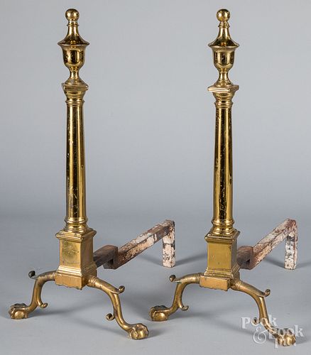 Pair of Federal style brass andirons
